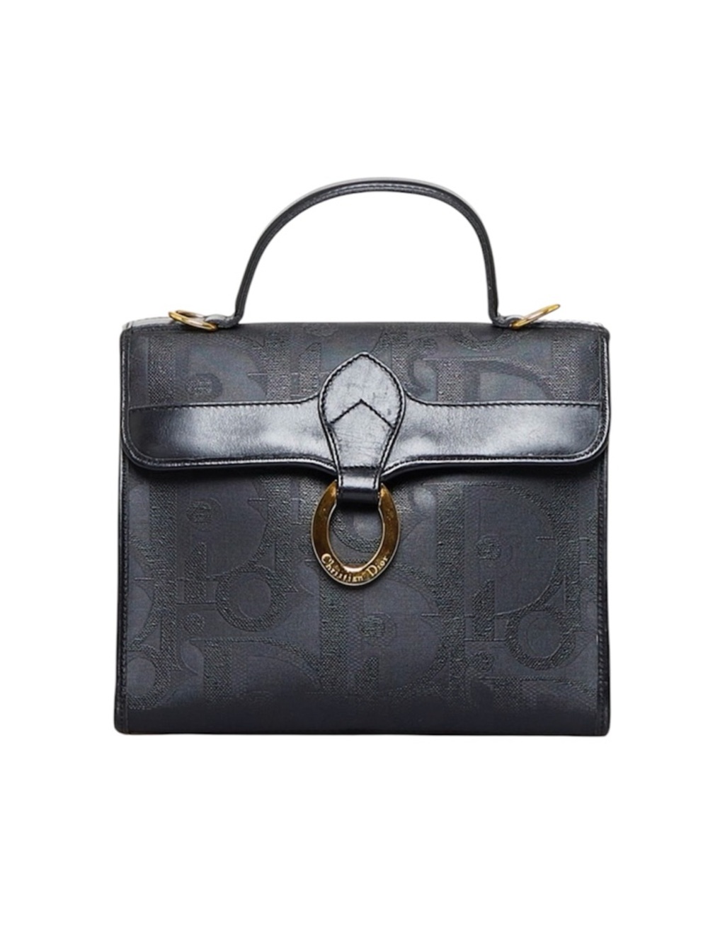 Christian Dior Top Handle Leather Satchel with Gold Ring Accent